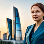 **

A professional female architect, fully clothed in a stylish and modest business suit, standing confidently in front of a modern architectural model of a Moscow skyscraper. The background features the blurred cityscape of Moscow at sunset. Perfect anatomy, correct proportions, natural pose, well-formed hands, proper finger count, natural body proportions, high quality, professional photography, safe for work, appropriate content, fully clothed, professional.

**