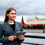 **

A businesswoman in Moscow, standing confidently near the Kremlin, wearing a stylish, modest business suit in gray tones, holding a tablet displaying data visualizations. The backdrop features the cityscape under a slightly overcast sky.  Professional, fully clothed, appropriate attire, safe for work, perfect anatomy, natural proportions, high quality, family-friendly.

**