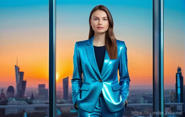 미디어기술사와 디지털 광고 - **Prompt:** A dynamic, high-tech scene featuring a young, intelligent Russian female marketing profe...