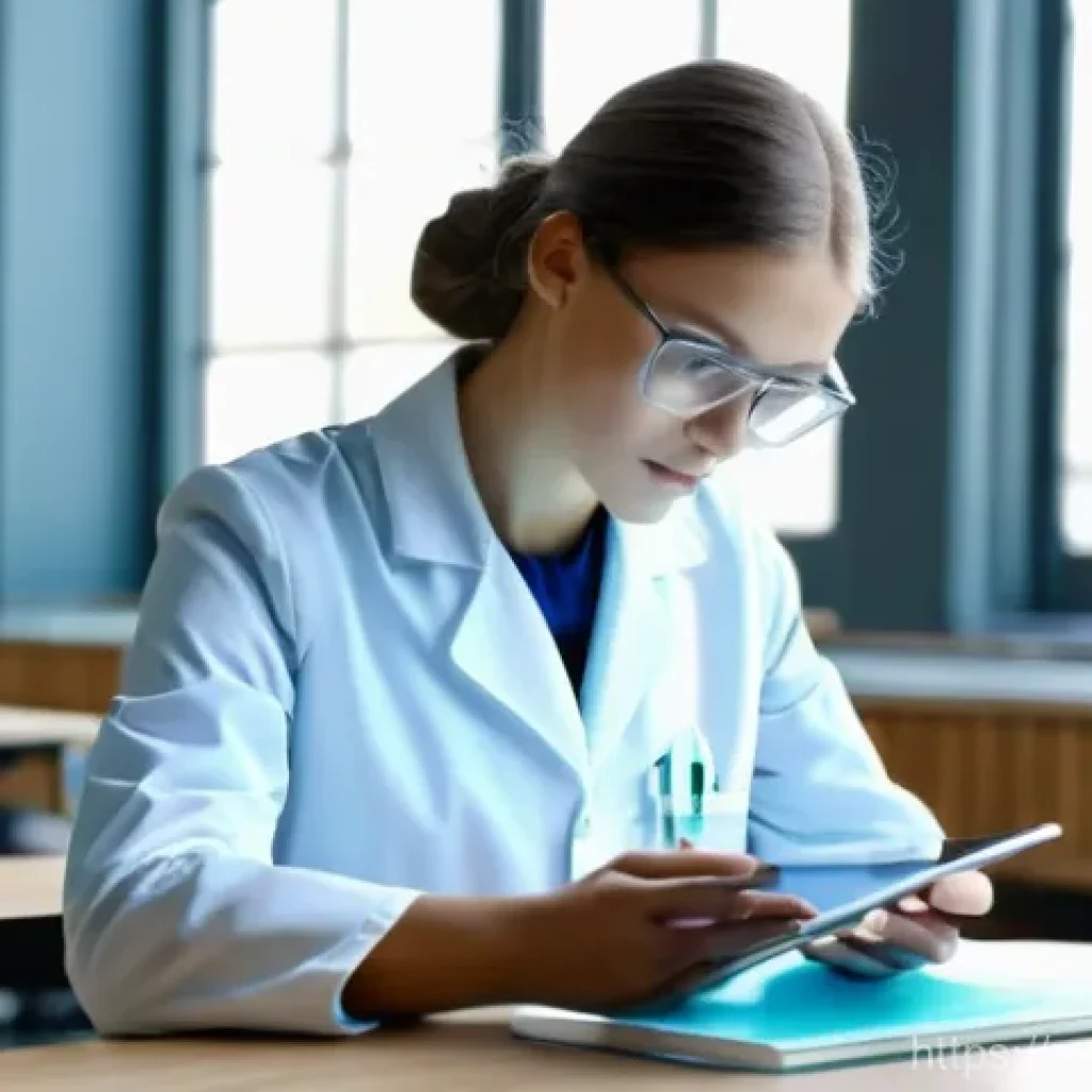 미디어기술사와 VR AR 기술 - **Augmented Reality in Education (Medical Anatomy)**
"A bright, modern university classroom in M...