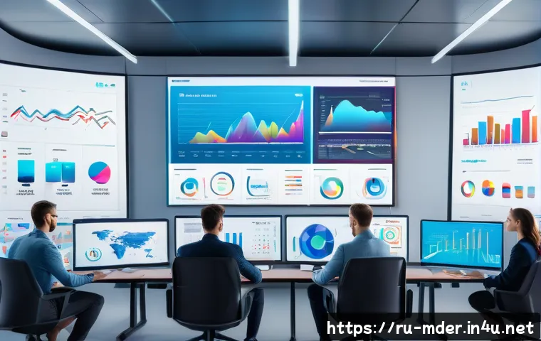 미디어기술사와 디지털 마케팅 - A modern digital marketing workspace scene featuring a diverse team of professionals analyzing segme...
